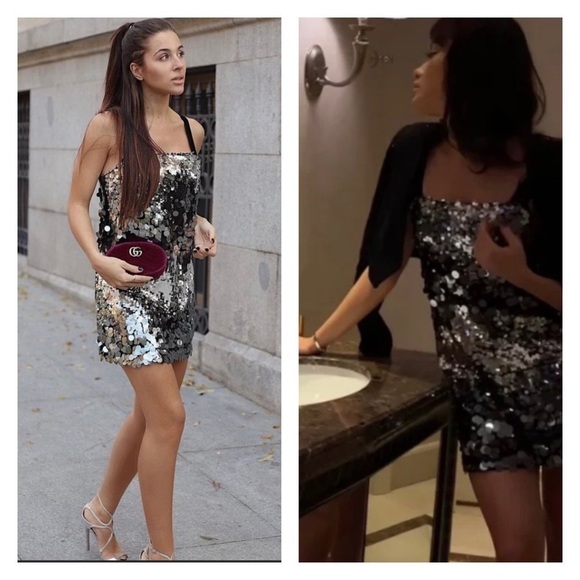 NWT ZARA Blogger Favorite Silver Ombre Sequin Sleeveless Mini Dress Medium - Picture 4 of 9